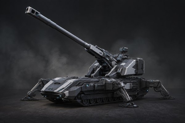 Meridian concept art: Self-propelled precision artillery with an extended cannon, stabilizers and advanced targeting sensors.